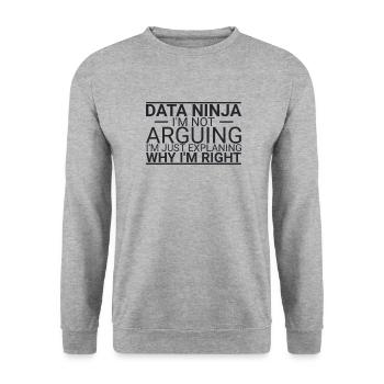 "Data Ninja Arguing | Data Science" - Unisex Pullover - Weißgrau meliert - Vorne - Alina (178cm) & Michal (187cm)