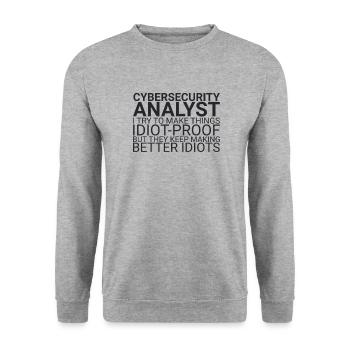 "Cybersecurity Analyst Idiot | Cybersecurity" - Unisex Pullover - Weißgrau meliert - Vorne - Alina (178cm) & Michal (187cm)