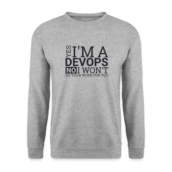 DevOps Work | Software Development" - Unisex Sweatshirt - salt & pepper - Front - Alina (178cm) & Michal (187cm)