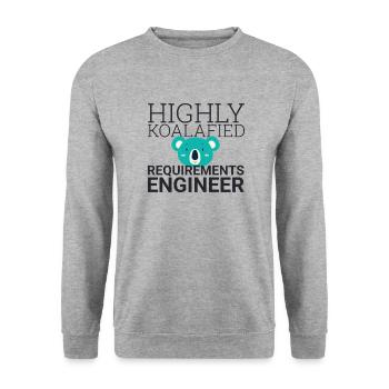 "Requirements Engineer Koalafied | Engineering" - Unisex Sweatshirt - salt & pepper - Front - Alina (178cm) & Michal (187cm)