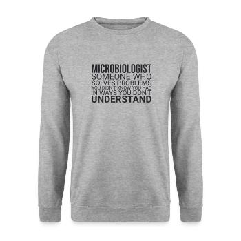 "Microbiologist Problem | Microbiology" - Unisex Sweatshirt - salt & pepper - Front - Alina (178cm) & Michal (187cm)