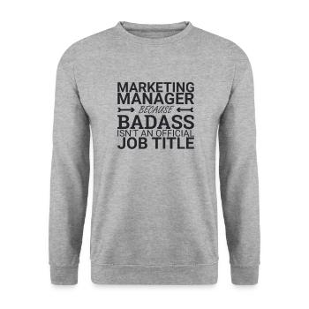 "Marketing Manager Badass | Marketing" - Unisex Pullover - Weißgrau meliert - Vorne - Alina (178cm) & Michal (187cm)