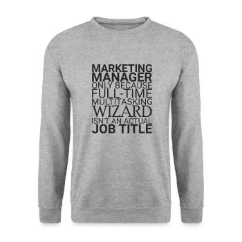 "Marketing Manager Wizard | Marketing" - Unisex Pullover - Weißgrau meliert - Vorne - Alina (178cm) & Michal (187cm)