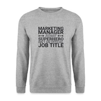 "Marketing Manager Superhero | Marketing" - Unisex Pullover - Weißgrau meliert - Vorne - Alina (178cm) & Michal (187cm)