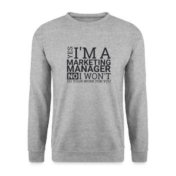 "Marketing Manager Work | Marketing" - Unisex Pullover - Weißgrau meliert - Vorne - Alina (178cm) & Michal (187cm)