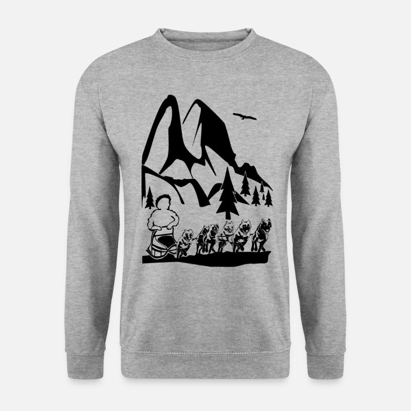 Husky Schlittenfahren - Unisex Pullover - Weißgrau meliert