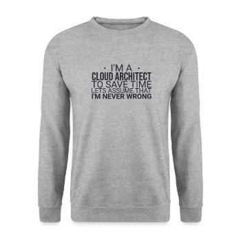 "Cloud Architect Time | Cloud Computing" - Unisex Pullover - Weißgrau meliert - Vorne - Alina (178cm) & Michal (187cm)