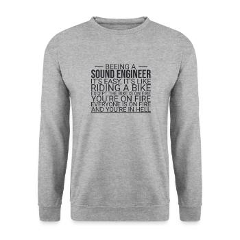 "Sound Engineer Hell | Tontechnik" - Unisex Pullover - Weißgrau meliert - Vorne - Alina (178cm) & Michal (187cm)