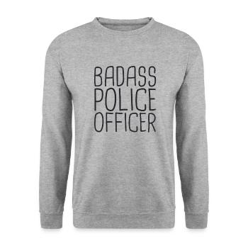 « L’officier de police Badass | Police » - Sweat-shirt Unisexe - gris chiné - Devant - Alina (178cm) & Michal (187cm)
