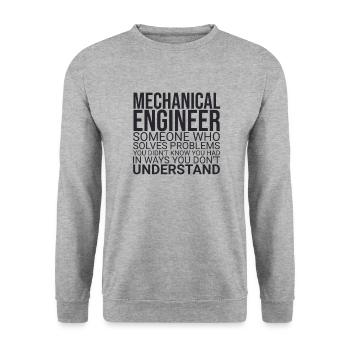 « Problème d’ingénieur en mécanique | Génie mécanique » - Sweat-shirt Unisexe - gris chiné - Devant - Alina (178cm) & Michal (187cm)