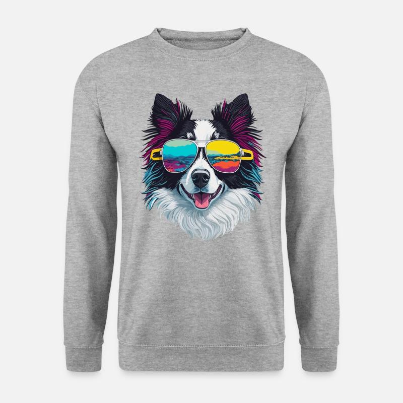 Hund Border Collie cool süß - Unisex Pullover - Weißgrau meliert