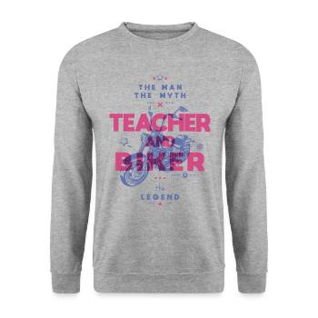 Lehrer und Biker der Mann der Mythos die Legende - Unisex Pullover - Weißgrau meliert - Vorne - Alina (178cm) & Michal (187cm)
