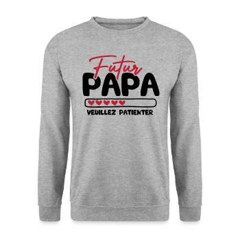 Futur papa veuillez patienter - Sweat-shirt Unisexe - gris chiné - Devant - Alina (178cm) & Michal (187cm)