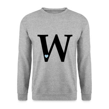 Buchstabe W Anfangsbuchstabe - Unisex Pullover - Weißgrau meliert - Vorne - Alina (178cm) & Michal (187cm)
