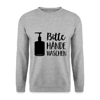 Hände waschen - Unisex Pullover - Weißgrau meliert - Vorne - Alina (178cm) & Michal (187cm)
