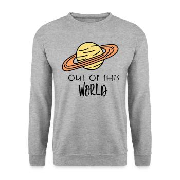 SATURN RAUS WELT WEG ERDE PLANET PLANETEN MOTIV - Unisex Pullover - Weißgrau meliert - Vorne - Alina (178cm) & Michal (187cm)