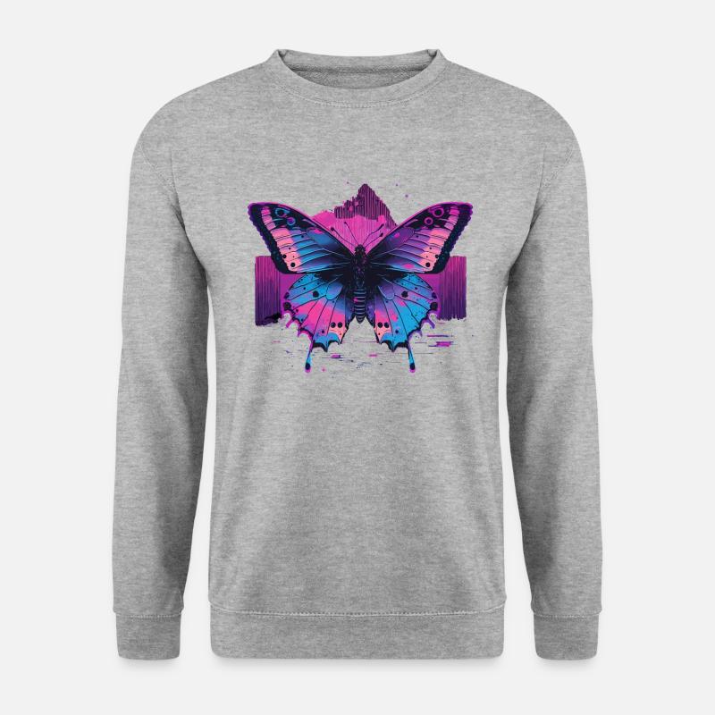 Vaporwave Ästhetischer Schmetterling - Unisex Pullover - Weißgrau meliert