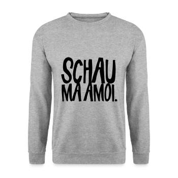 schau ma amoi | dialekt mundart österreich bayern - Unisex Pullover - Weißgrau meliert - Vorne - Alina (178cm) & Michal (187cm)
