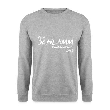 der Schlamm verbindet uns - Unisex Pullover - Weißgrau meliert - Vorne - Alina (178cm) & Michal (187cm)