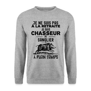 Chasseur de sanglier à temps plein retraite - Sweat-shirt Unisexe - gris chiné - Devant - Alina (178cm) & Michal (187cm)