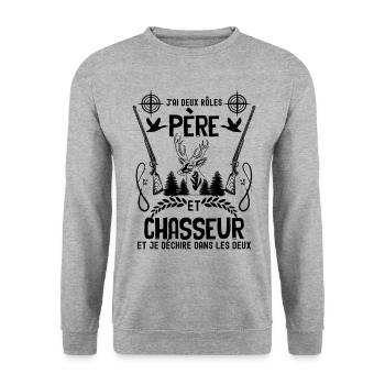 Père et Chasseur Le Papa Parfait Humour Chasse - Sweat-shirt Unisexe - gris chiné - Devant - Alina (178cm) & Michal (187cm)