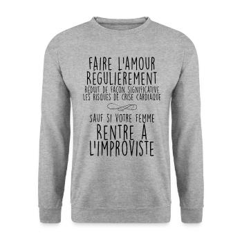 Faire L'Amour Régulièrement Réduit De Façon - Sweat-shirt Unisexe - gris chiné - Devant - Alina (178cm) & Michal (187cm)