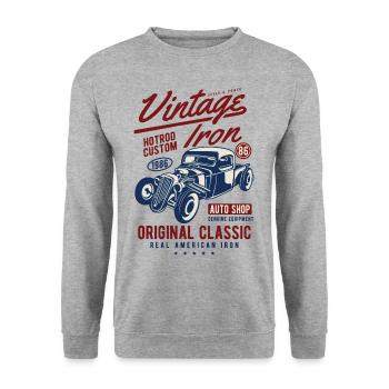 RETRO VINTAGE HOTROD - Auto Retro Shirt Motiv - Unisex Pullover - Weißgrau meliert - Vorne - Alina (178cm) & Michal (187cm)