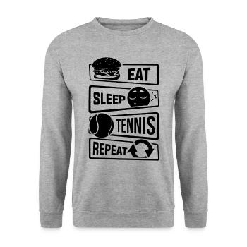 Eat Sleep Tennis Repeat - Racquets Ball Sports - Unisex Sweatshirt - salt & pepper - Front - Alina (178cm) & Michal (187cm)