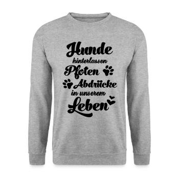 Hunde hinterlassen Pfotenabdrücke auf unseren Herz - Unisex Pullover - Weißgrau meliert - Vorne - Alina (178cm) & Michal (187cm)