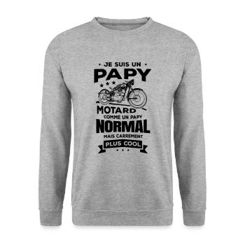 JE SUIS UN PAPY MOTARD - Sweat-shirt Unisexe - gris chiné - Devant - Alina (178cm) & Michal (187cm)