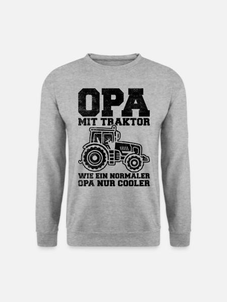 Opa Mit Traktor Wie Ein Normaler Opa Nur Cooler La - Unisex Pullover - Weißgrau meliert