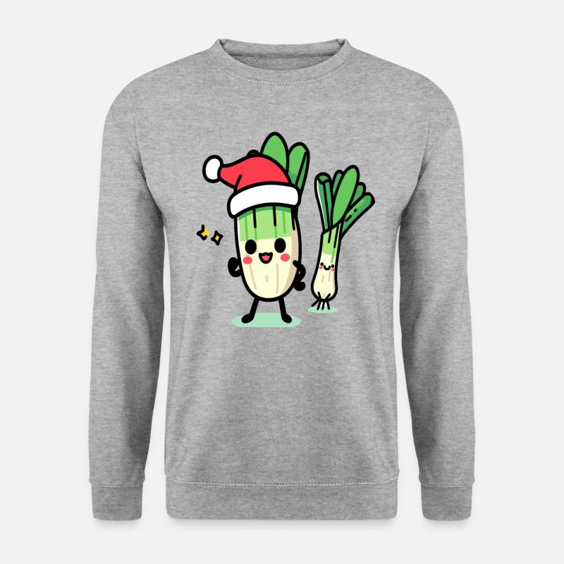 Nikolauch kawaii Lauch - Unisex Pullover - Weißgrau meliert