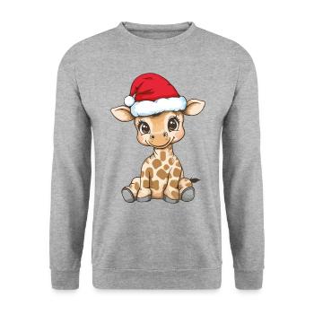Giraffe Weihnachten Süß Niedlich Weihnachtlich - Unisex Pullover - Weißgrau meliert - Vorne - Alina (178cm) & Michal (187cm)