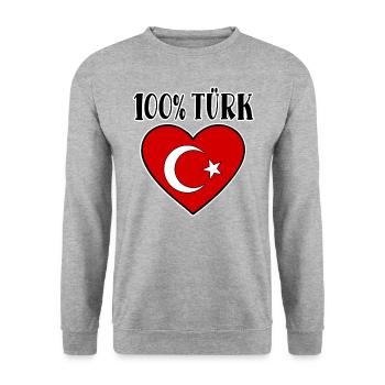 100 % turc Drapeau de la Turquie Coeur - Sweat-shirt Unisexe - gris chiné - Devant - Alina (178cm) & Michal (187cm)