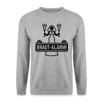 Braut-Alarm! (Polterabend, JGA Party, Hochzeit B) - Unisex Pullover - Weißgrau meliert - Vorne - Alina (178cm) & Michal (187cm)