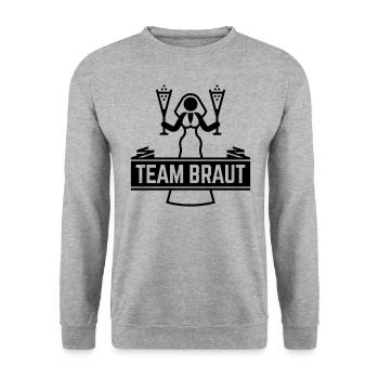 Team Braut Sekt (Polterabend JGA Party Hochzeit B) - Unisex Pullover - Weißgrau meliert - Vorne - Alina (178cm) & Michal (187cm)