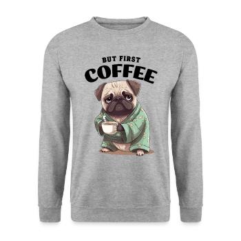 Café Carlin Chien Mais Premier Café Dire Drôle - Sweat-shirt Unisexe - gris chiné - Devant - Alina (178cm) & Michal (187cm)