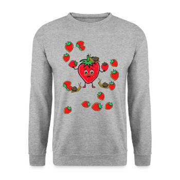 Garden Strawberry Strawberries Fruit Fruits Snail - Unisex Sweatshirt - salt & pepper - Front - Alina (178cm) & Michal (187cm)
