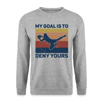 Mein Ziel ist es, deinen Fußballtorwart zu verweigern - Unisex Pullover - Weißgrau meliert - Vorne - Alina (178cm) & Michal (187cm)