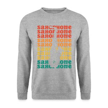 Vintage Musiker Saxophonist Saxophon - Unisex Pullover - Weißgrau meliert - Vorne - Alina (178cm) & Michal (187cm)