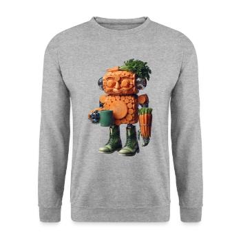 Green Carrot Robot - Unisex Sweatshirt - salt & pepper - Front - Alina (178cm) & Michal (187cm)