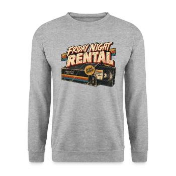 Freitagabend-Vermietung – Vintage Video Club - Unisex Pullover - Weißgrau meliert - Vorne - Alina (178cm) & Michal (187cm)
