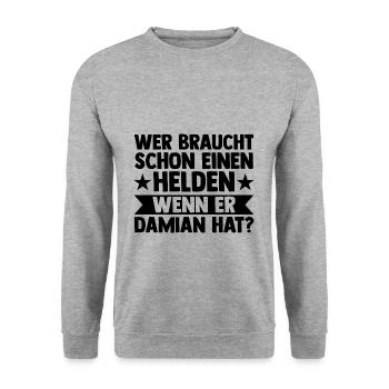 Prénom Damian - Sweat-shirt Unisexe - gris chiné - Devant - Alina (178cm) & Michal (187cm)
