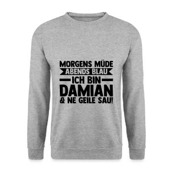 Prénom Damian - Sweat-shirt Unisexe - gris chiné - Devant - Alina (178cm) & Michal (187cm)