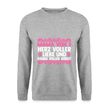 Mama Von 3 Kindern - Unisex Pullover - Weißgrau meliert - Vorne - Alina (178cm) & Michal (187cm)