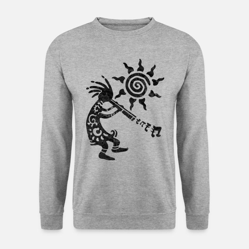 Native American Kokopelli Musican With Flute 2 - Unisex Pullover - Weißgrau meliert
