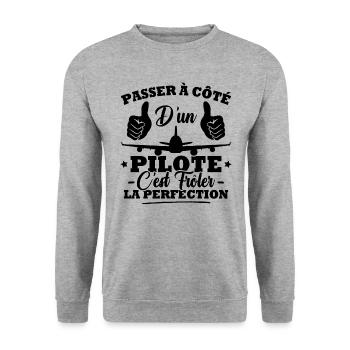 Passer à côté d'un pilote c'est frôler perfection - Sweat-shirt Unisexe - gris chiné - Devant - Alina (178cm) & Michal (187cm)