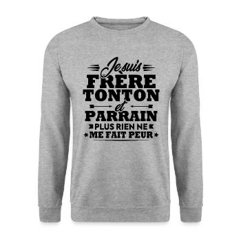 Frère tonton et Parrain - Sweat-shirt Unisexe - gris chiné - Devant - Alina (178cm) & Michal (187cm)
