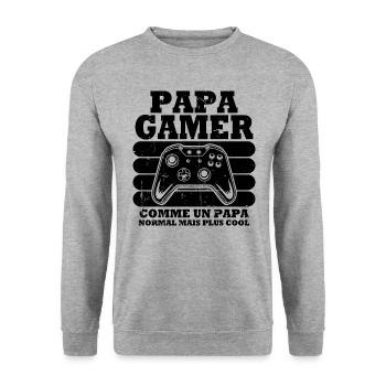 Papa gamer comme un papa normal - Sweat-shirt Unisexe - gris chiné - Devant - Alina (178cm) & Michal (187cm)