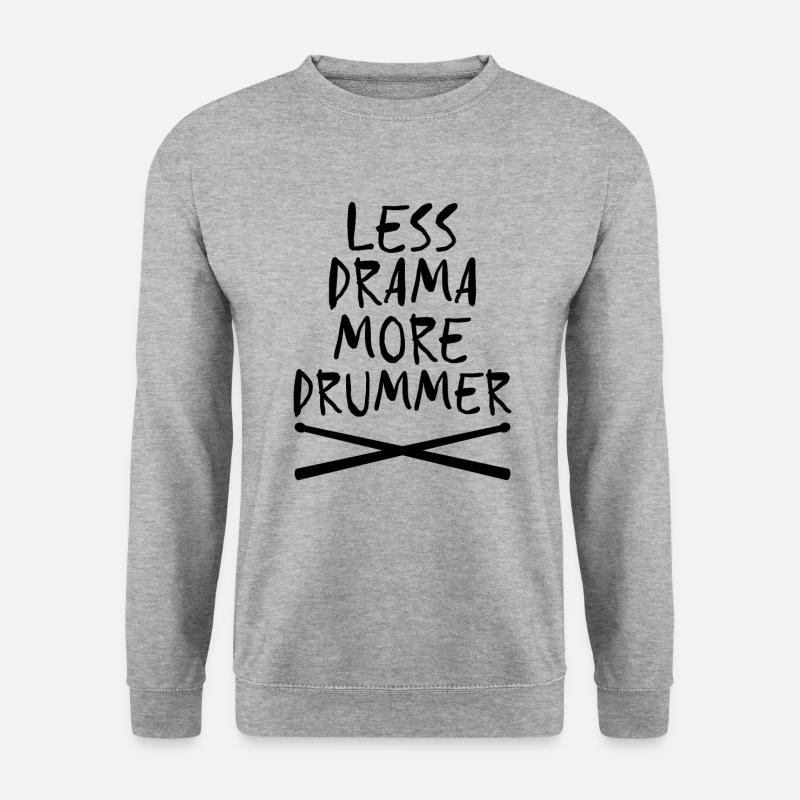 Less Drama More Drummer Drumsticks - Funny Drummer - Unisex Pullover - Weißgrau meliert